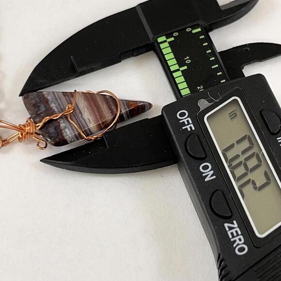 Handmade Triangle agate Necklace with Striated Stone Wire Wrapped Pendant - Picture 3 of 3